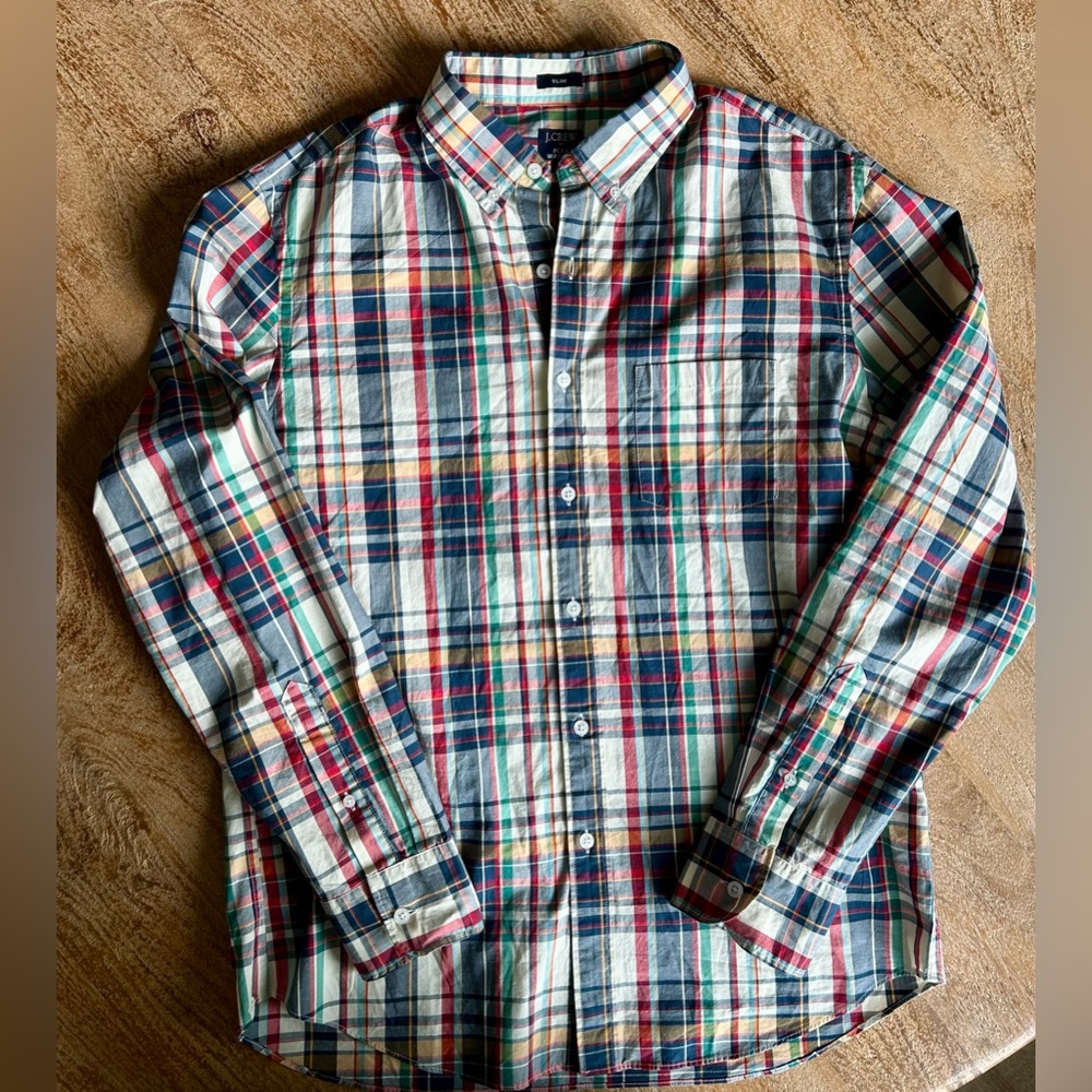 J. Crew Men’s Multicolor Plaid Button-Down Long Sleeve Shirt- Size Slim Large